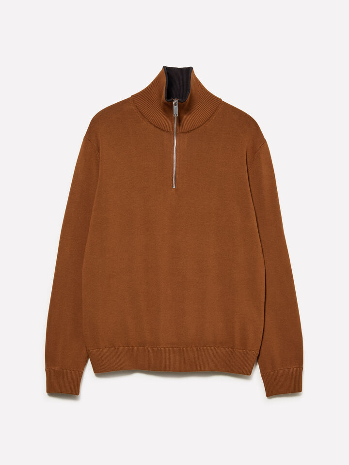 Camel sweater with zipper - men's high neck sweaters - Camel | Sisley image number 1